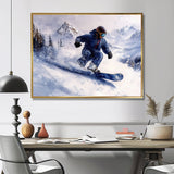 White Snowboard Big Air Mens Accented With Blue - Winter Sport Canvas Wall Art