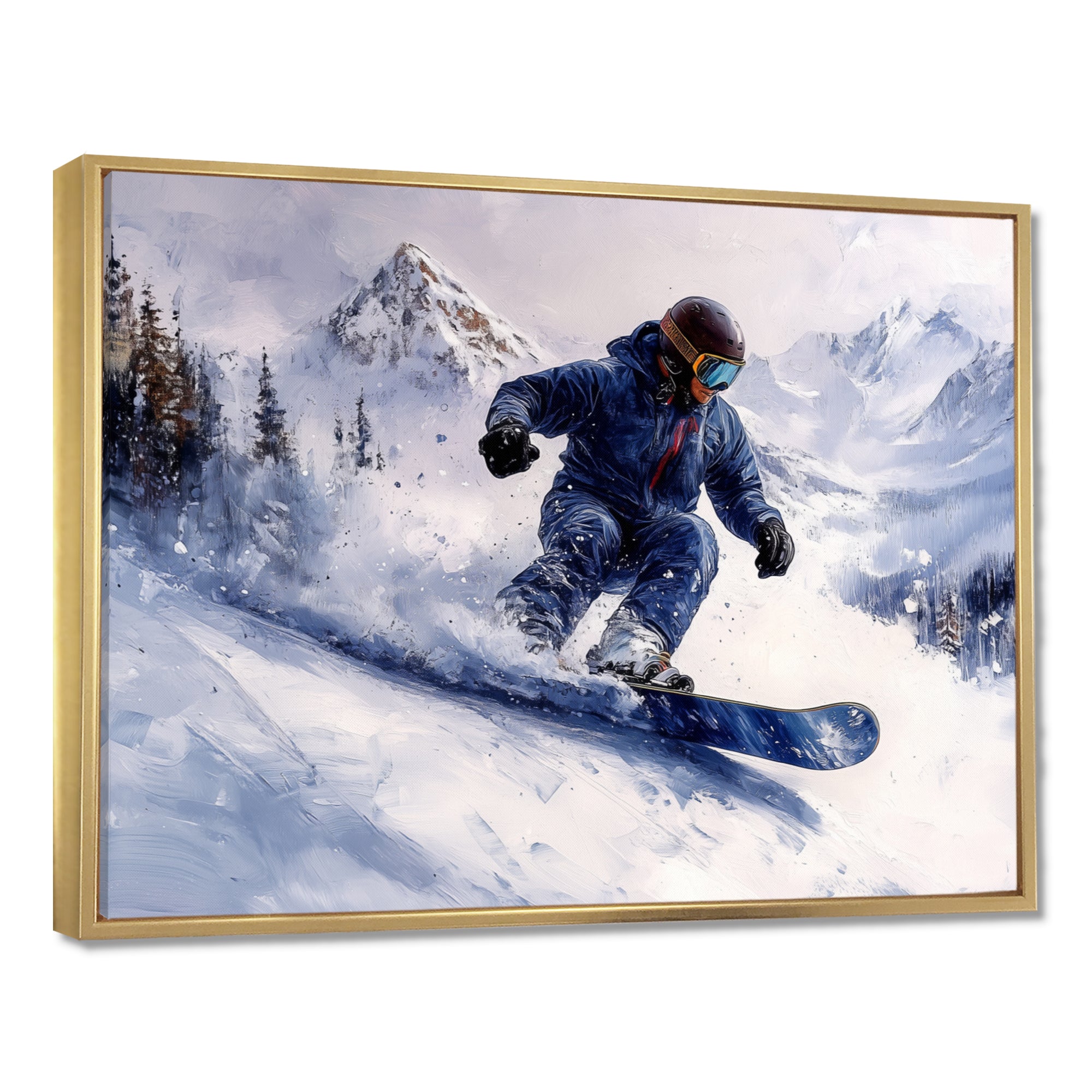 White Snowboard Big Air Mens Accented With Blue - Winter Sport Canvas Wall Art