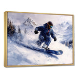 White Snowboard Big Air Mens Accented With Blue - Winter Sport Canvas Wall Art