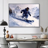 White Snowboard Big Air Mens Accented With Blue - Winter Sport Canvas Wall Art