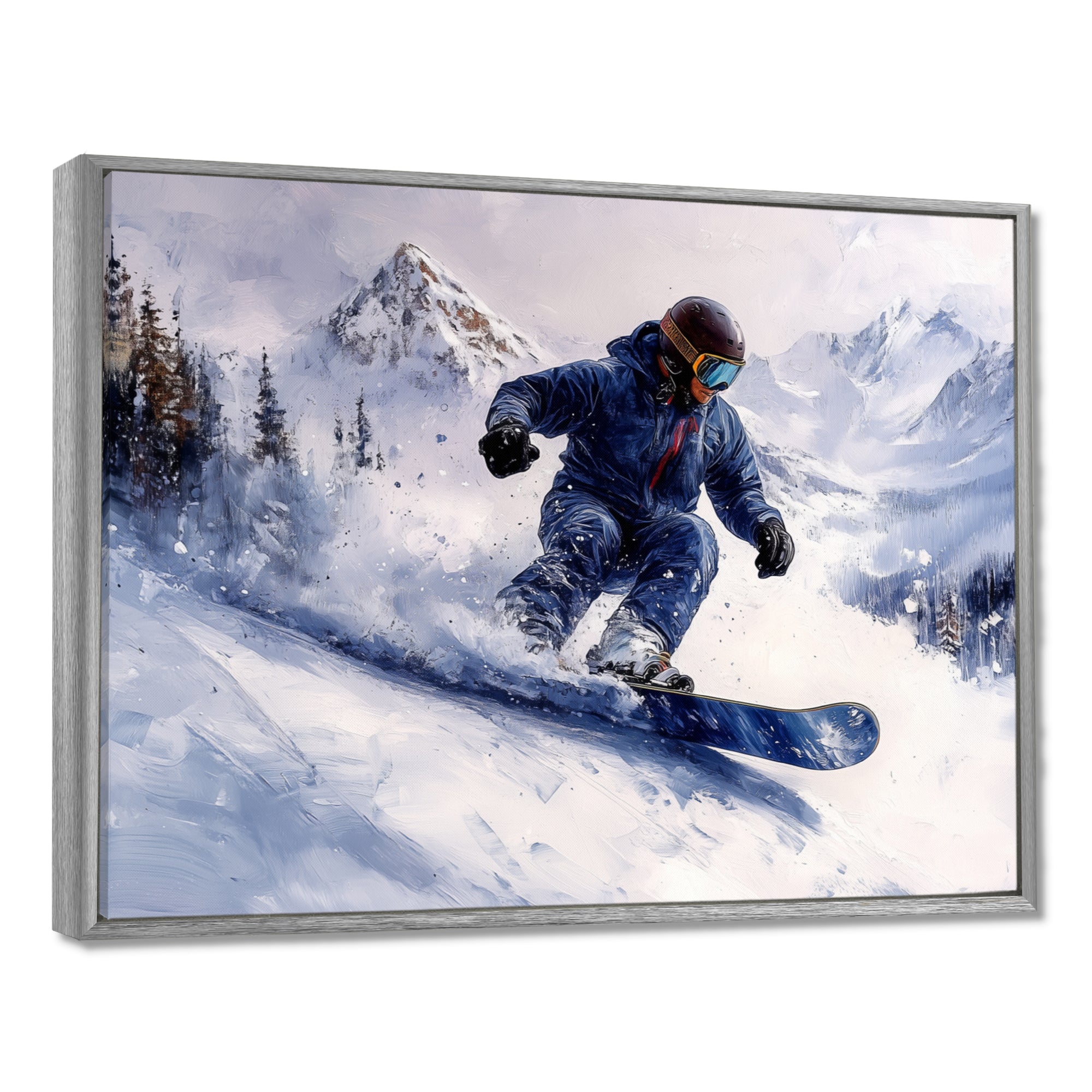 White Snowboard Big Air Mens Accented With Blue - Winter Sport Canvas Wall Art