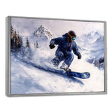 White Snowboard Big Air Mens Accented With Blue - Winter Sport Canvas Wall Art