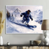 White Snowboard Big Air Mens Accented With Blue - Winter Sport Canvas Wall Art
