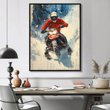 Red Snowmobile Freestyle Accented With Blue - Winter Sport Canvas Wall Art