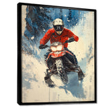 Red Snowmobile Freestyle Accented With Blue - Winter Sport Canvas Wall Art