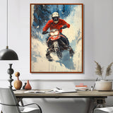 Red Snowmobile Freestyle Accented With Blue - Winter Sport Canvas Wall Art