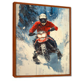 Red Snowmobile Freestyle Accented With Blue - Winter Sport Canvas Wall Art