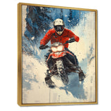 Red Snowmobile Freestyle Accented With Blue - Winter Sport Canvas Wall Art
