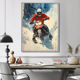 Red Snowmobile Freestyle Accented With Blue - Winter Sport Canvas Wall Art