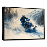 Blue Snowmobile Hill Cross Accented With White I - Winter Sport Canvas Wall Art