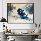 Blue Snowmobile Hill Cross Accented With White I - Winter Sport Canvas Wall Art