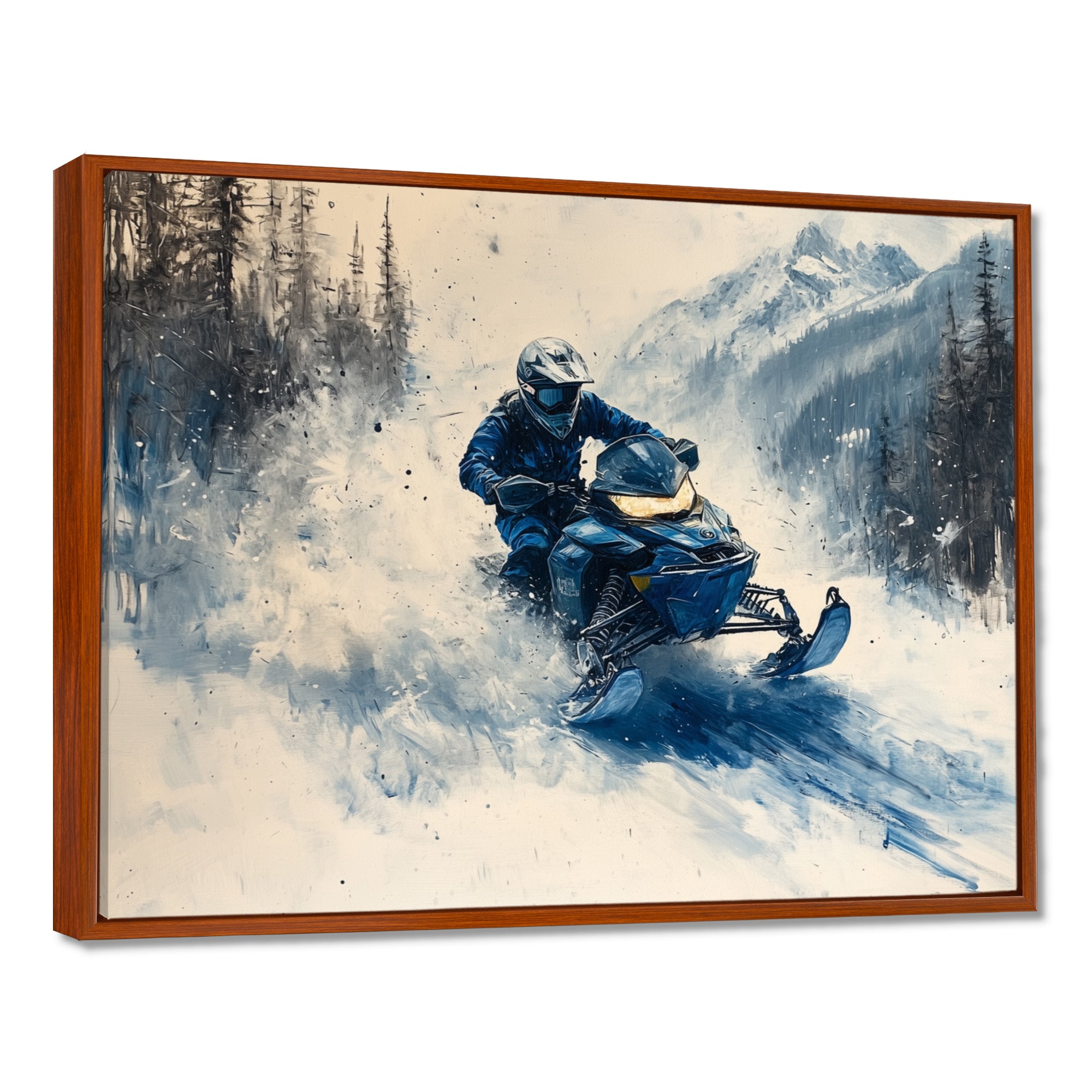 Blue Snowmobile Hill Cross Accented With White I - Winter Sport Canvas Wall Art