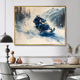 Blue Snowmobile Hill Cross Accented With White I - Winter Sport Canvas Wall Art