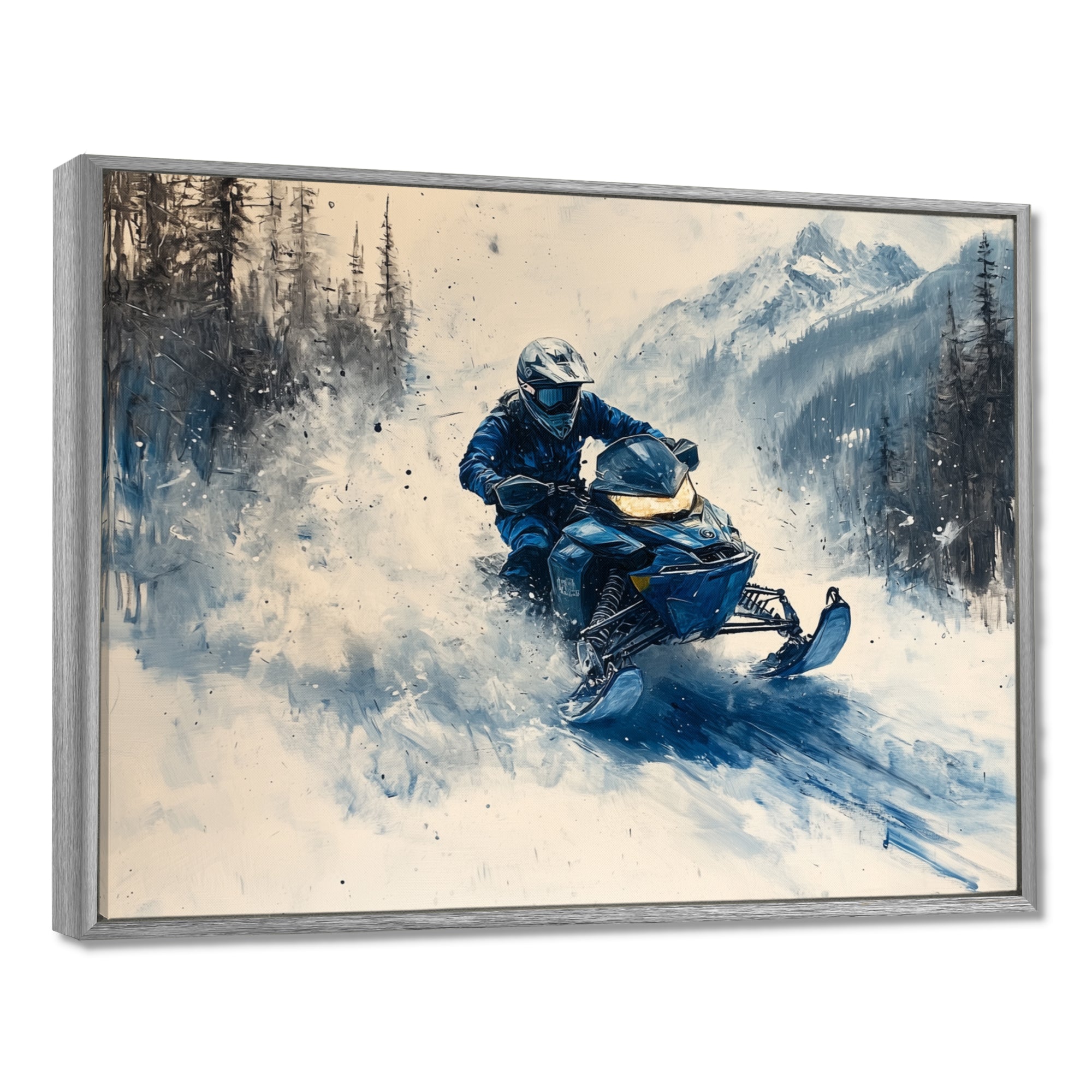 Blue Snowmobile Hill Cross Accented With White I - Winter Sport Canvas Wall Art