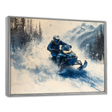 Blue Snowmobile Hill Cross Accented With White I - Winter Sport Canvas Wall Art