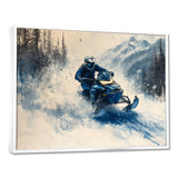 Blue Snowmobile Hill Cross Accented With White I - Winter Sport Canvas Wall Art
