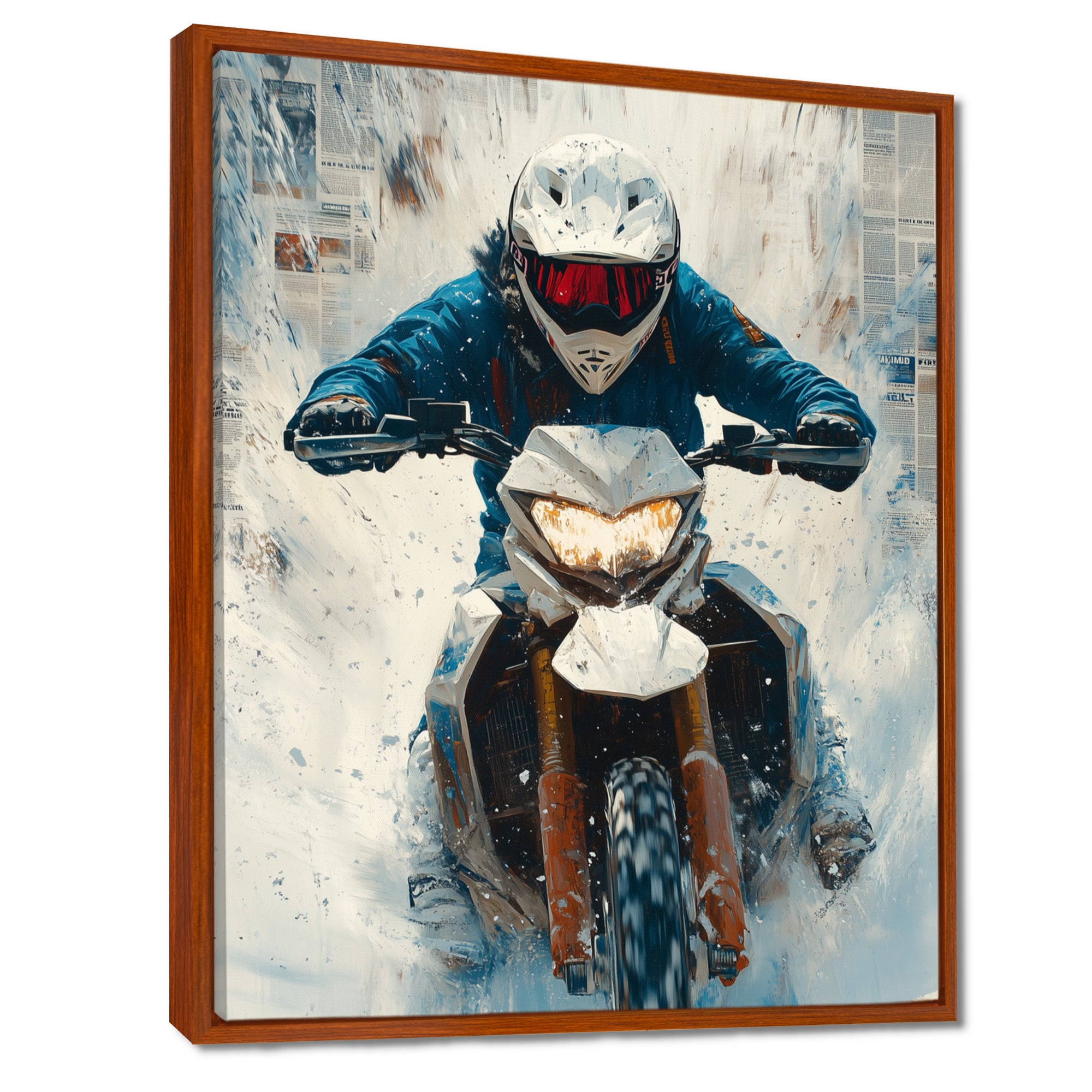 Red Snowmobile Hill Cross Accented With Blue - Skiing Canvas Wall Art