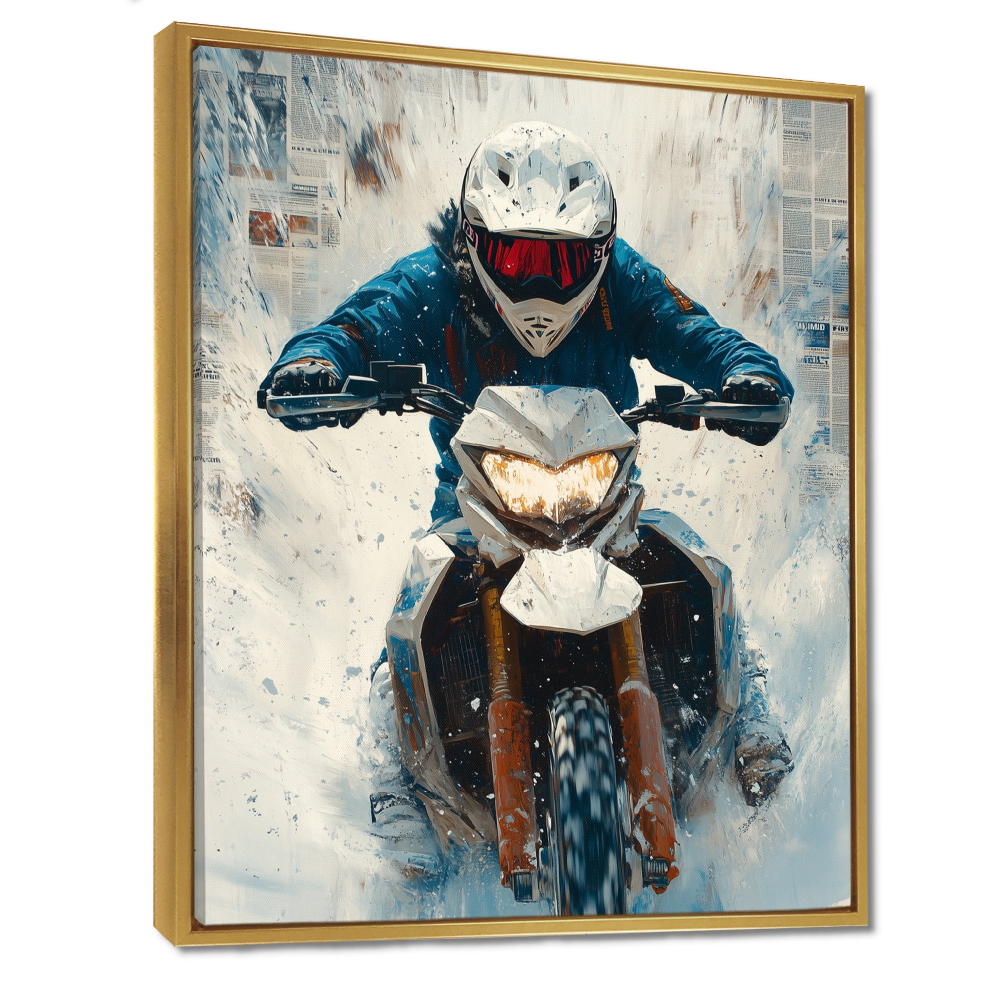 Red Snowmobile Hill Cross Accented With Blue - Skiing Canvas Wall Art