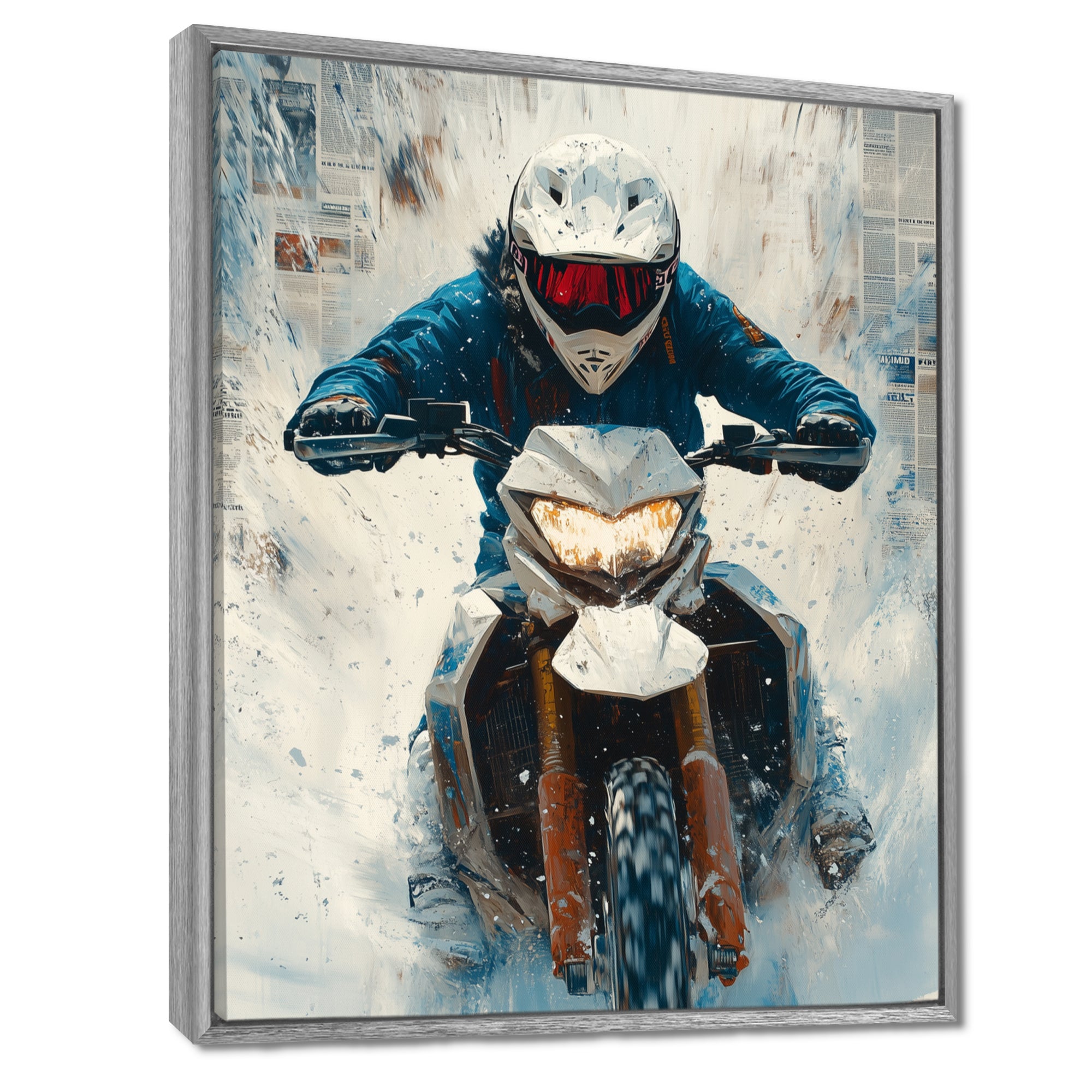 Red Snowmobile Hill Cross Accented With Blue - Skiing Canvas Wall Art
