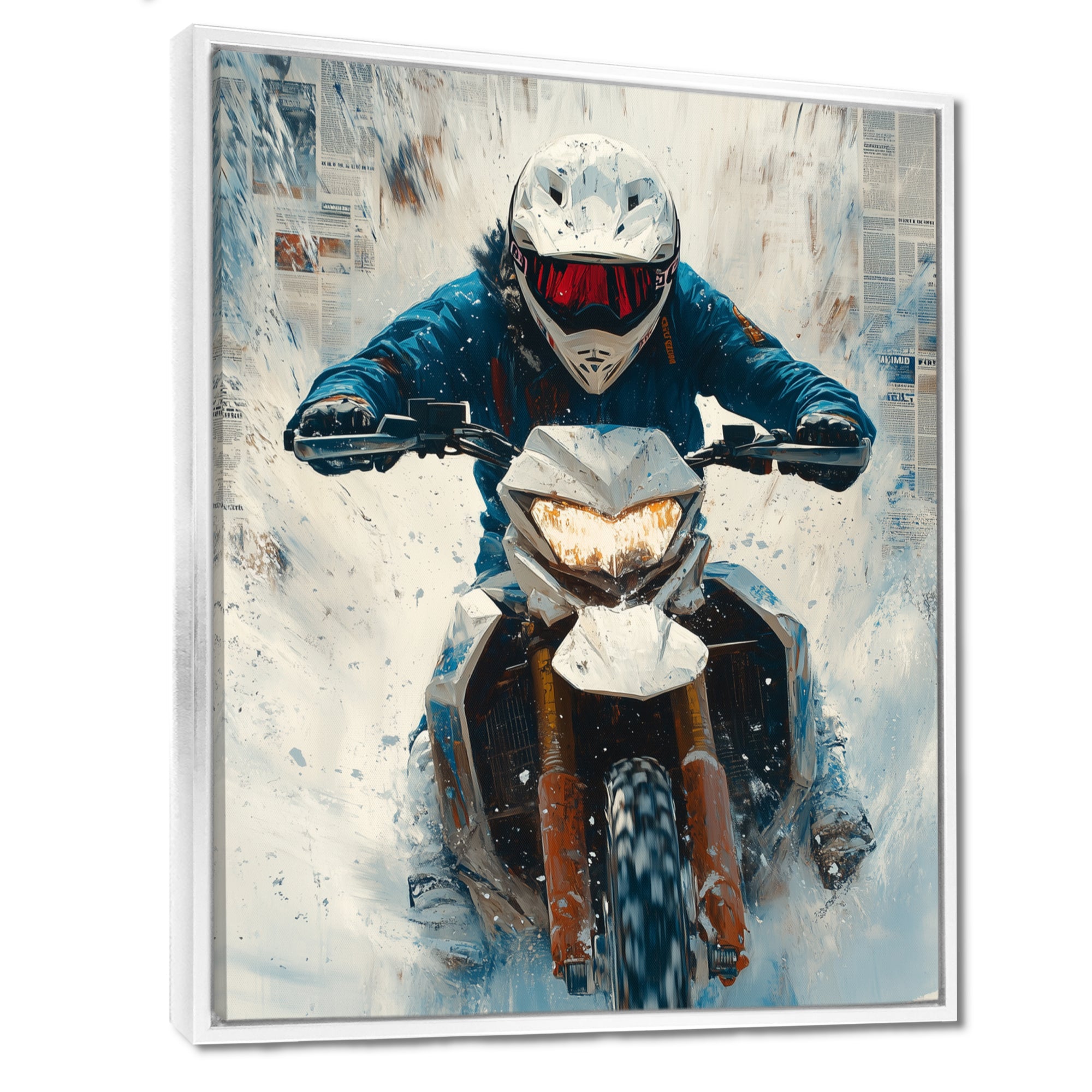 Red Snowmobile Hill Cross Accented With Blue - Skiing Canvas Wall Art