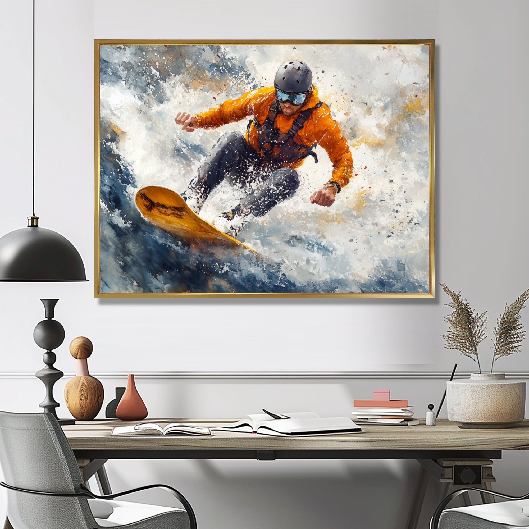 Yellow Wakeboard Big Air Accented With Grey I - Winter Sport Canvas Wall Art