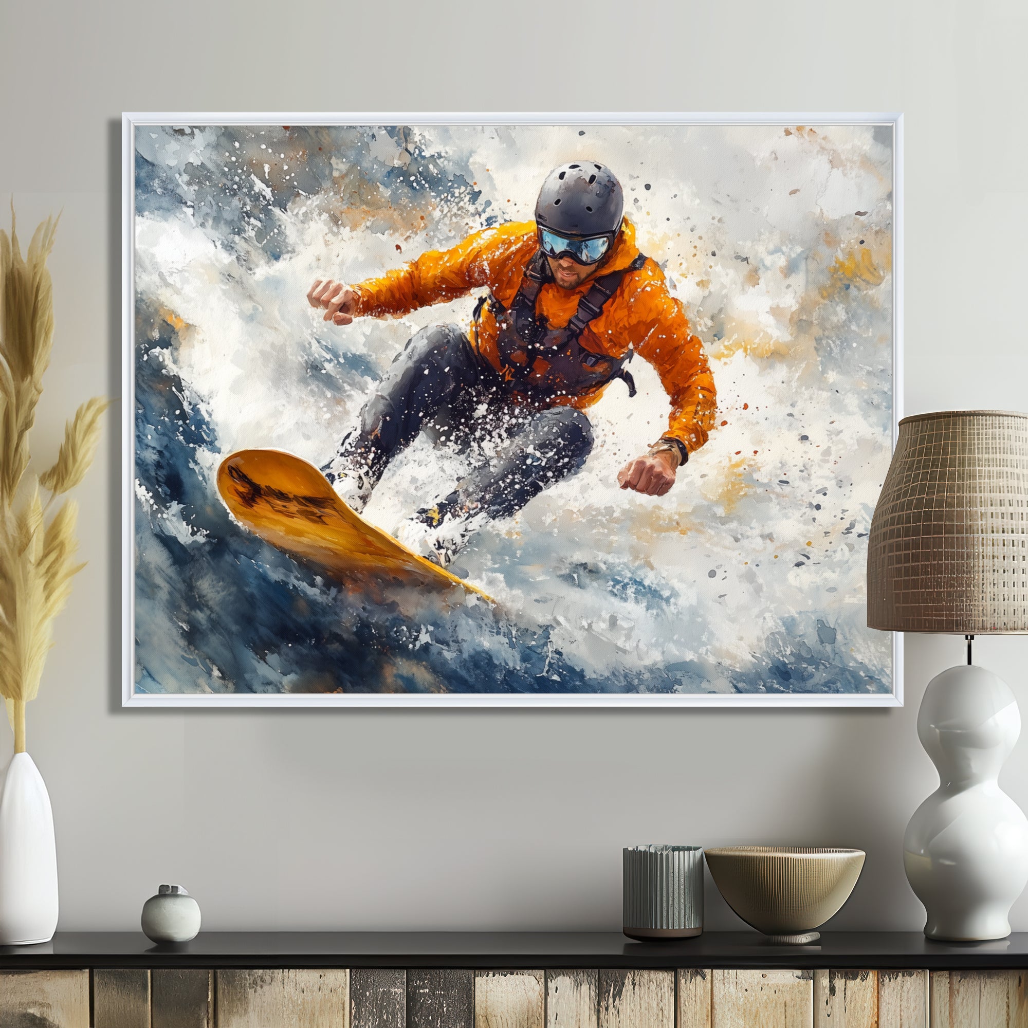 Yellow Wakeboard Big Air Accented With Grey I - Winter Sport Canvas Wall Art