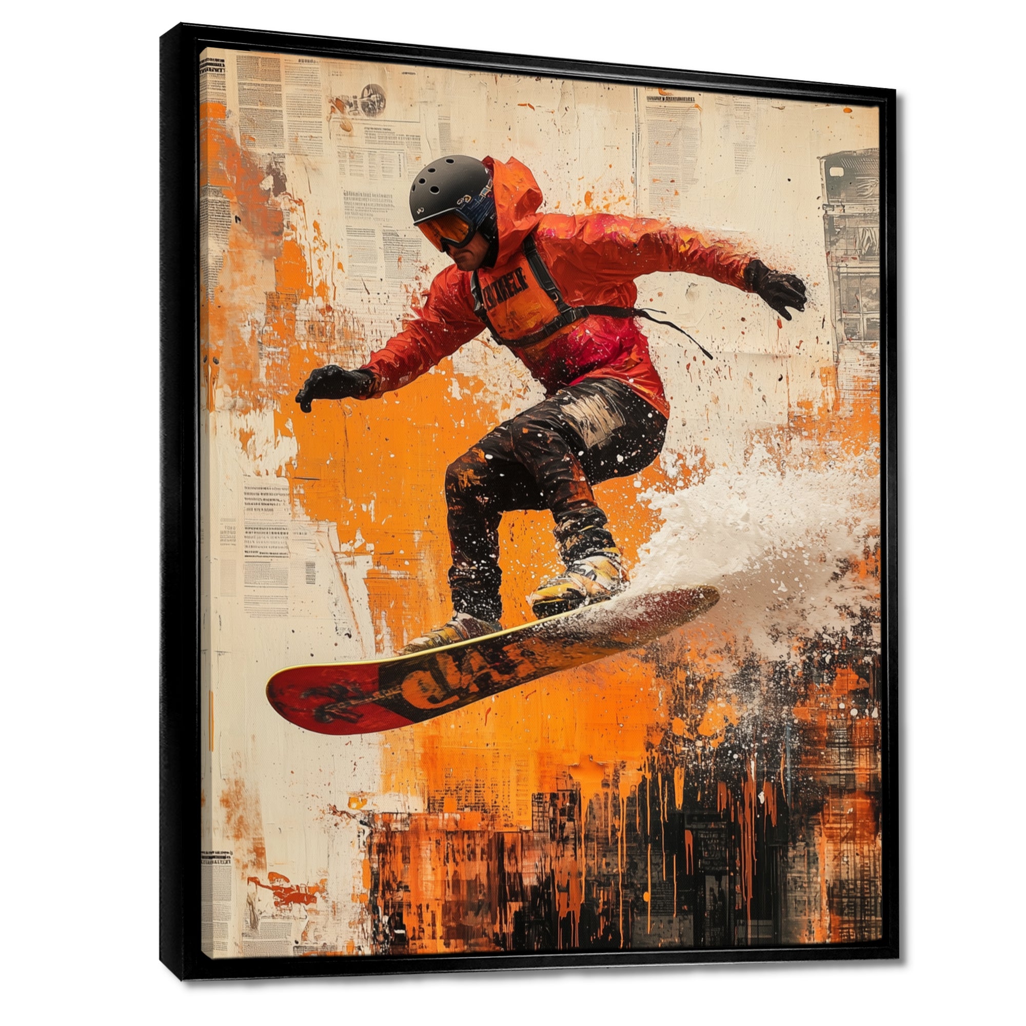 Yellow Wakeboard Big Air Accented With Black - Winter Sport Canvas Wall Art