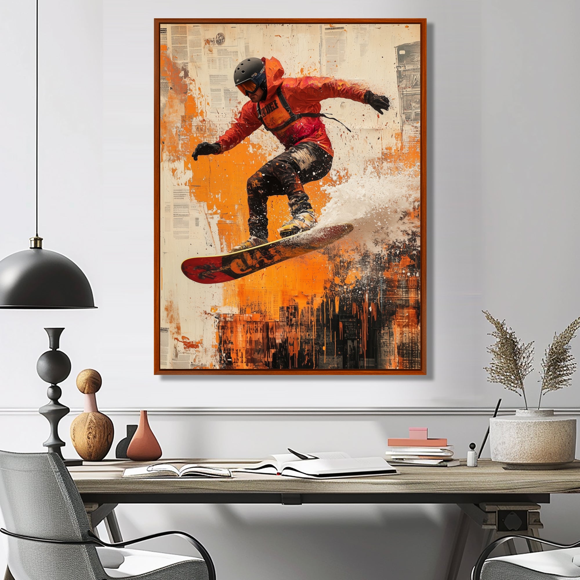 Yellow Wakeboard Big Air Accented With Black - Winter Sport Canvas Wall Art