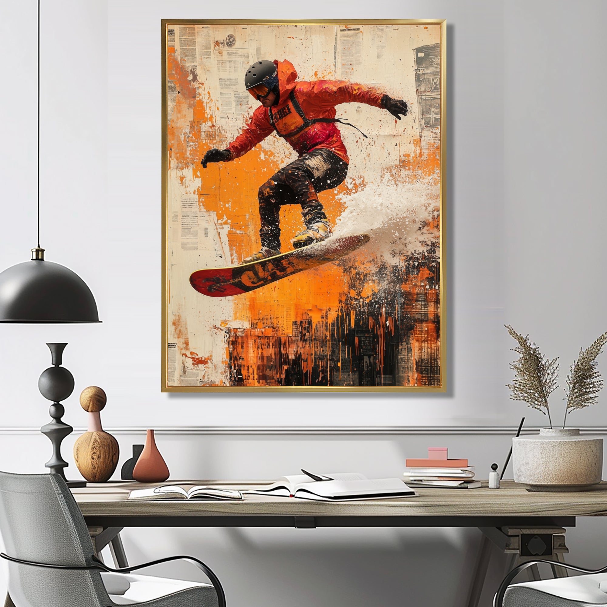 Yellow Wakeboard Big Air Accented With Black - Winter Sport Canvas Wall Art