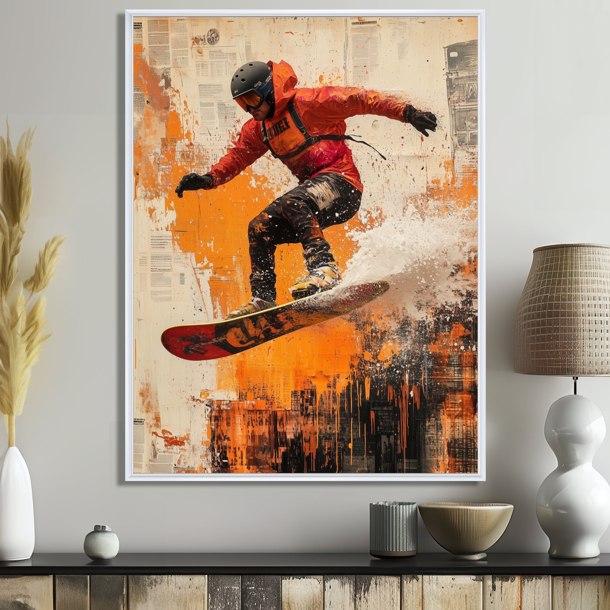 Yellow Wakeboard Big Air Accented With Black - Winter Sport Canvas Wall Art