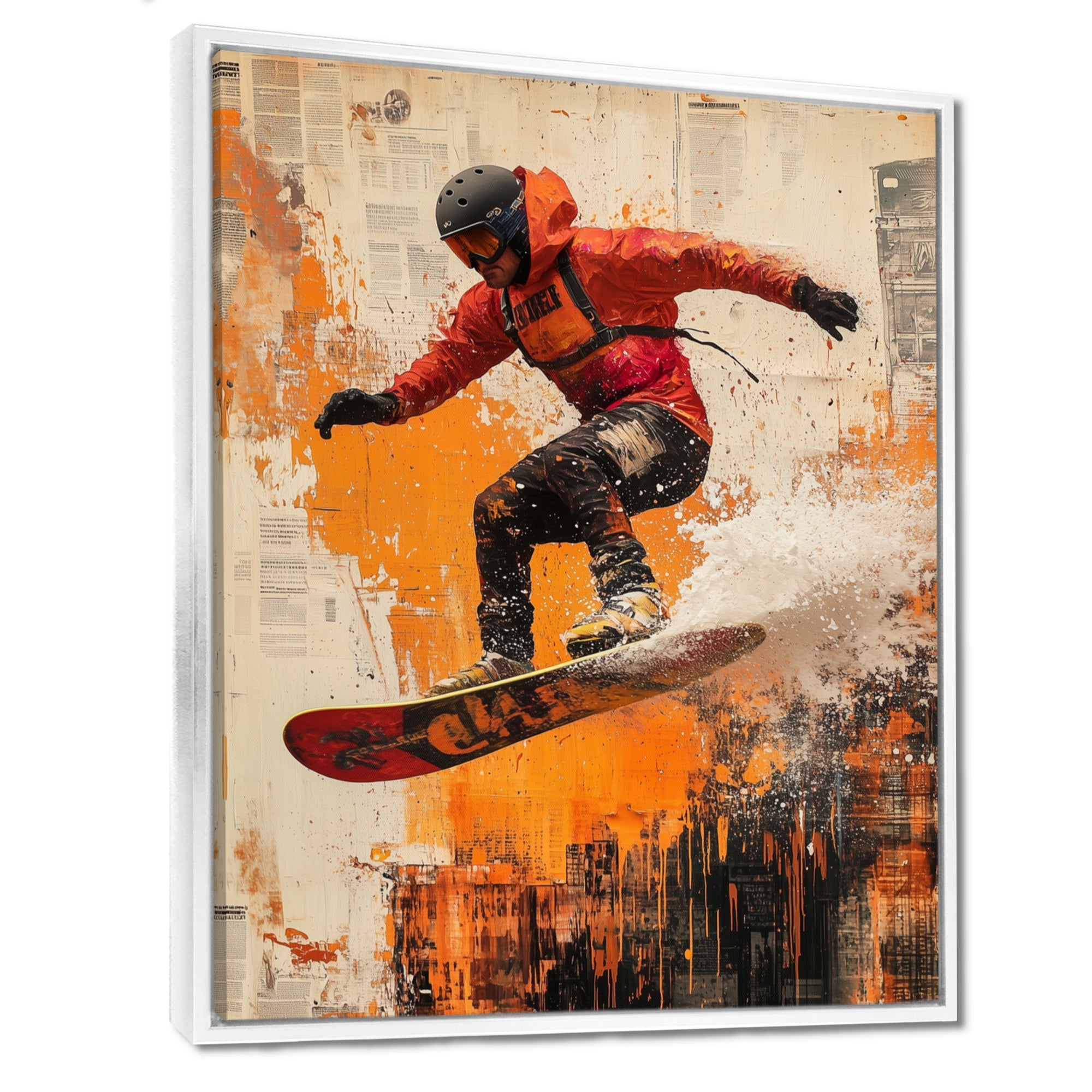 Yellow Wakeboard Big Air Accented With Black - Winter Sport Canvas Wall Art