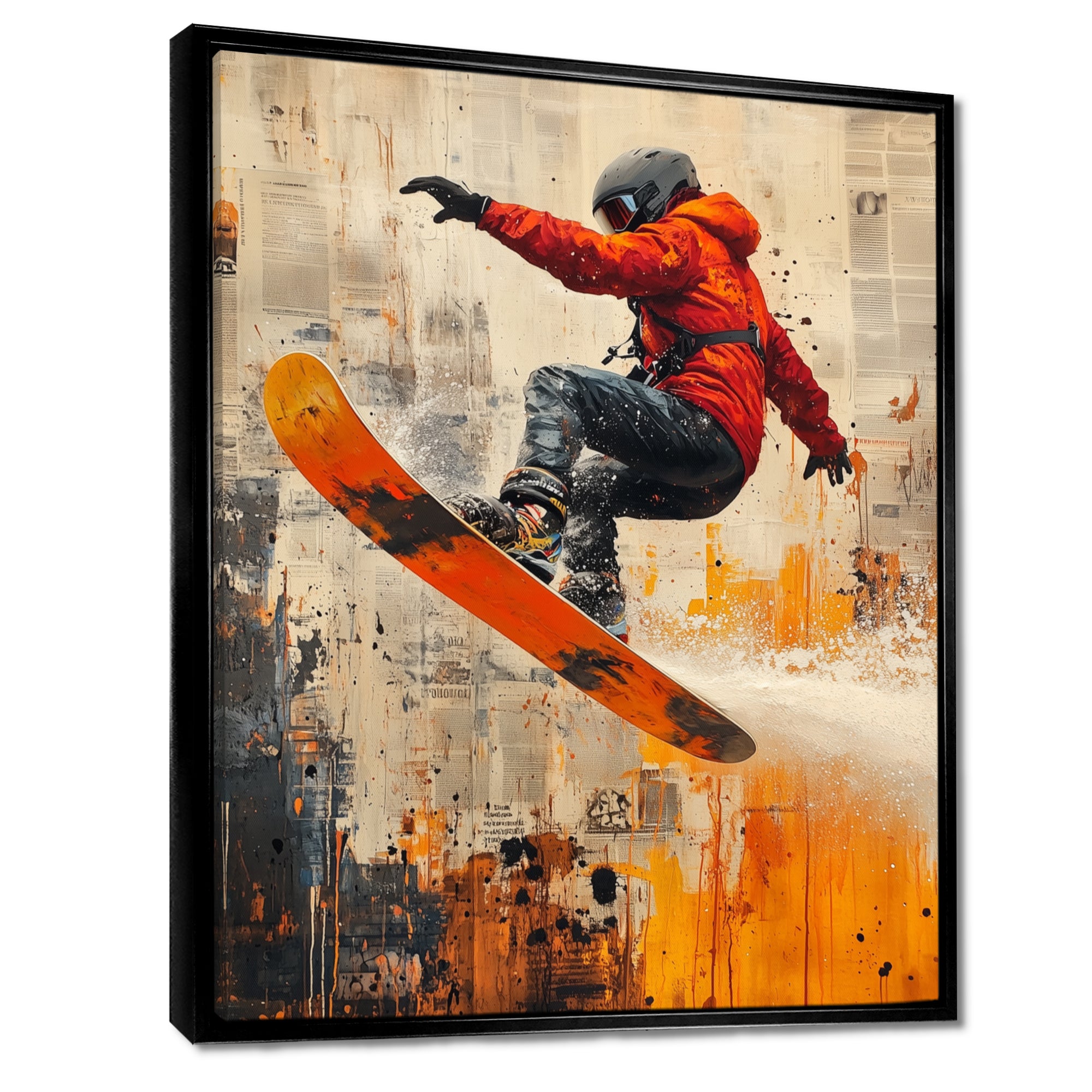Yellow Wakeboard Big Air Accented With Orange - Winter Sport Canvas Wall Art