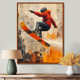 Yellow Wakeboard Big Air Accented With Orange - Winter Sport Canvas Wall Art