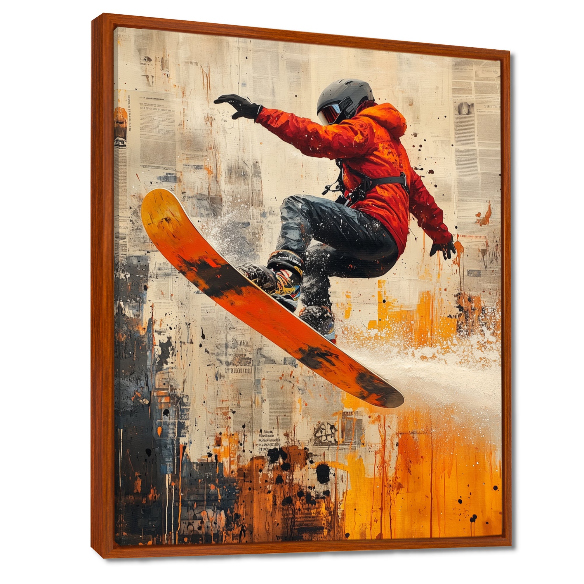 Yellow Wakeboard Big Air Accented With Orange - Winter Sport Canvas Wall Art