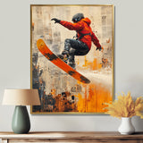 Yellow Wakeboard Big Air Accented With Orange - Winter Sport Canvas Wall Art