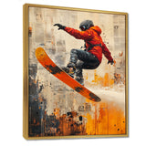 Yellow Wakeboard Big Air Accented With Orange - Winter Sport Canvas Wall Art