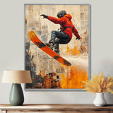 Yellow Wakeboard Big Air Accented With Orange - Winter Sport Canvas Wall Art