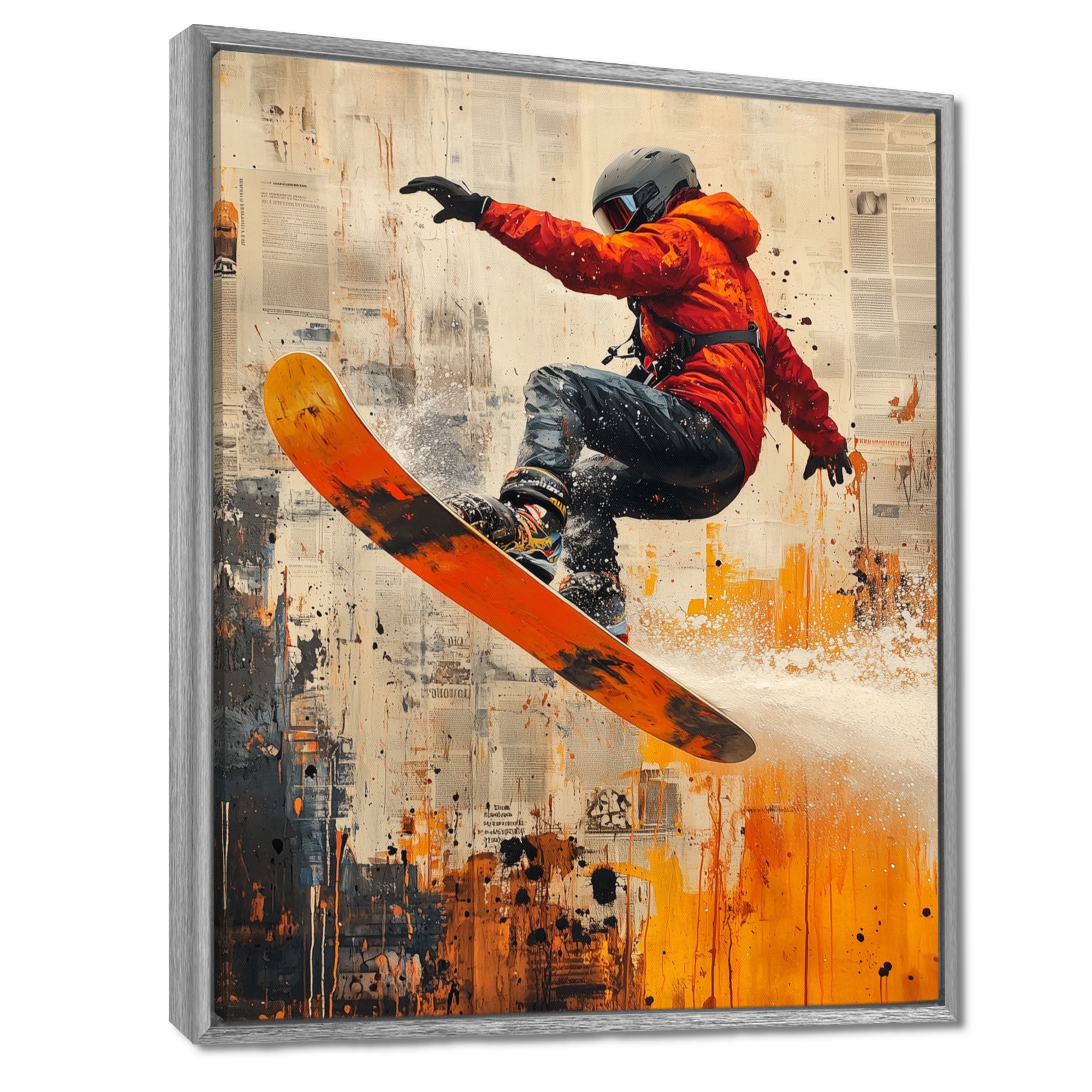 Yellow Wakeboard Big Air Accented With Orange - Winter Sport Canvas Wall Art