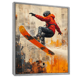 Yellow Wakeboard Big Air Accented With Orange - Winter Sport Canvas Wall Art