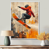 Yellow Wakeboard Big Air Accented With Orange - Winter Sport Canvas Wall Art