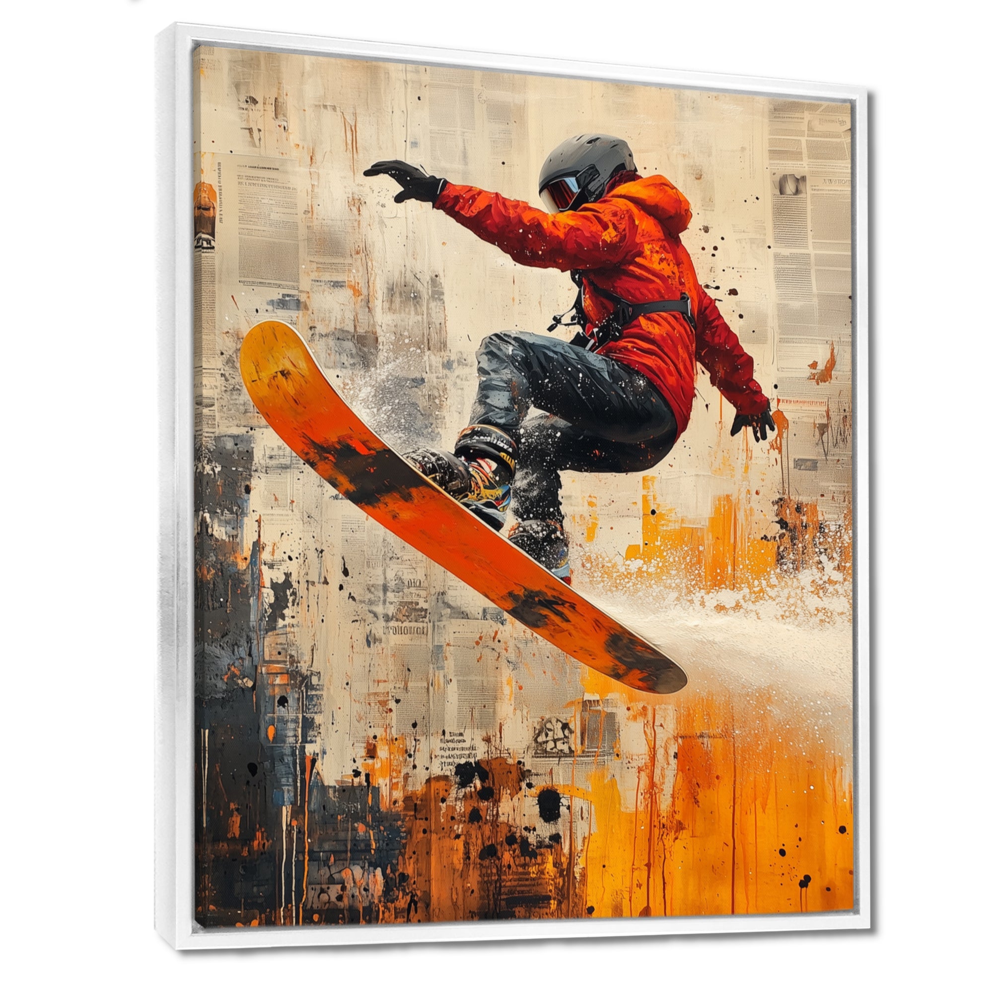 Yellow Wakeboard Big Air Accented With Orange - Winter Sport Canvas Wall Art