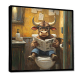 Cute Buffalo Reading Newspaper In The Bathroom - Cow Wall Art Prints