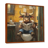 Cute Buffalo Reading Newspaper In The Bathroom - Cow Wall Art Prints