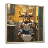 Cute Buffalo Reading Newspaper In The Bathroom - Cow Wall Art Prints