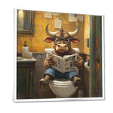 Cute Buffalo Reading Newspaper In The Bathroom - Cow Wall Art Prints
