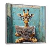 Giraffe Reading The News In The Bathroom - Brown Giraffe Wall Art