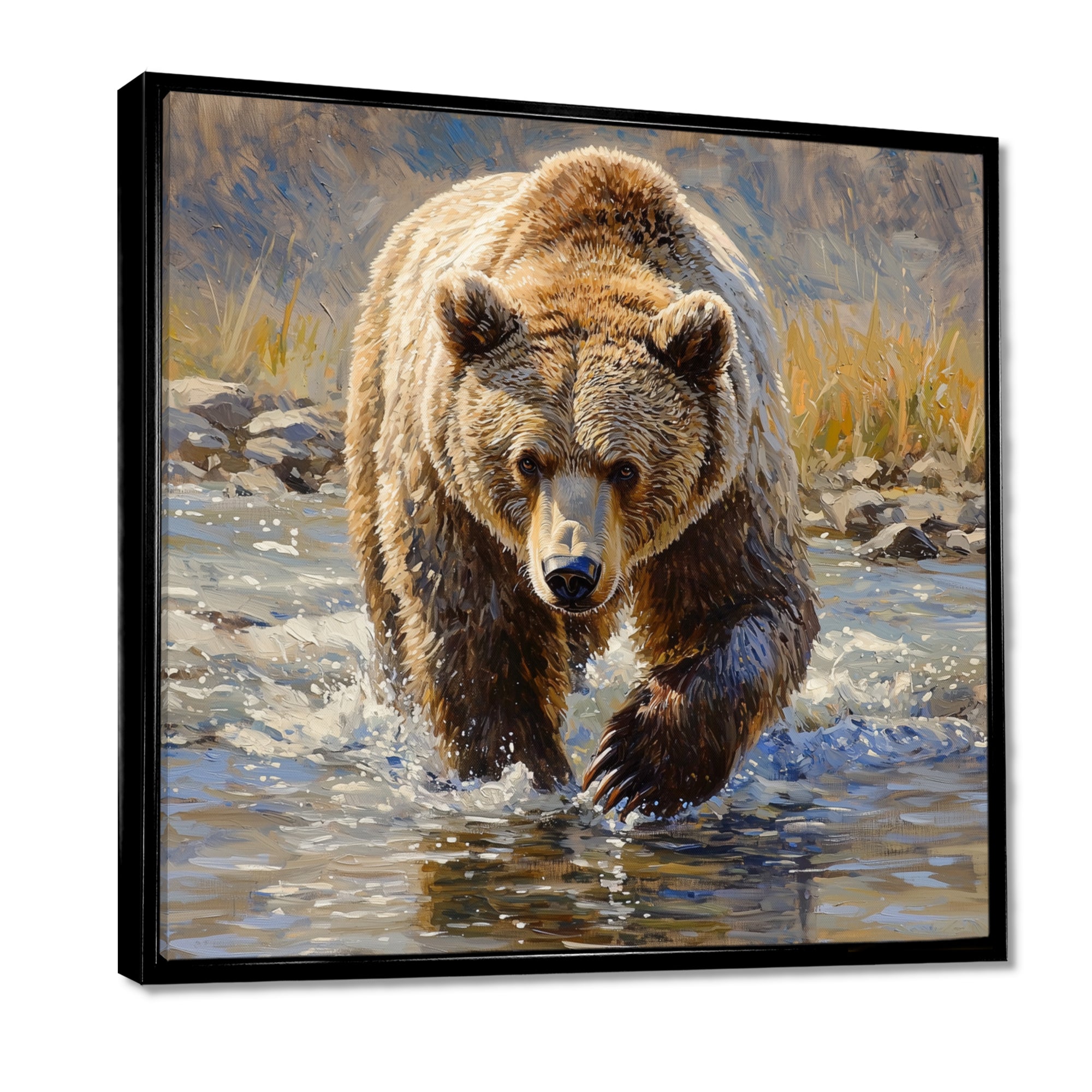 Grizzly By The River In Canada - Bear Living Room Wall Art