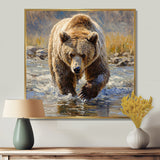 Grizzly By The River In Canada - Bear Living Room Wall Art