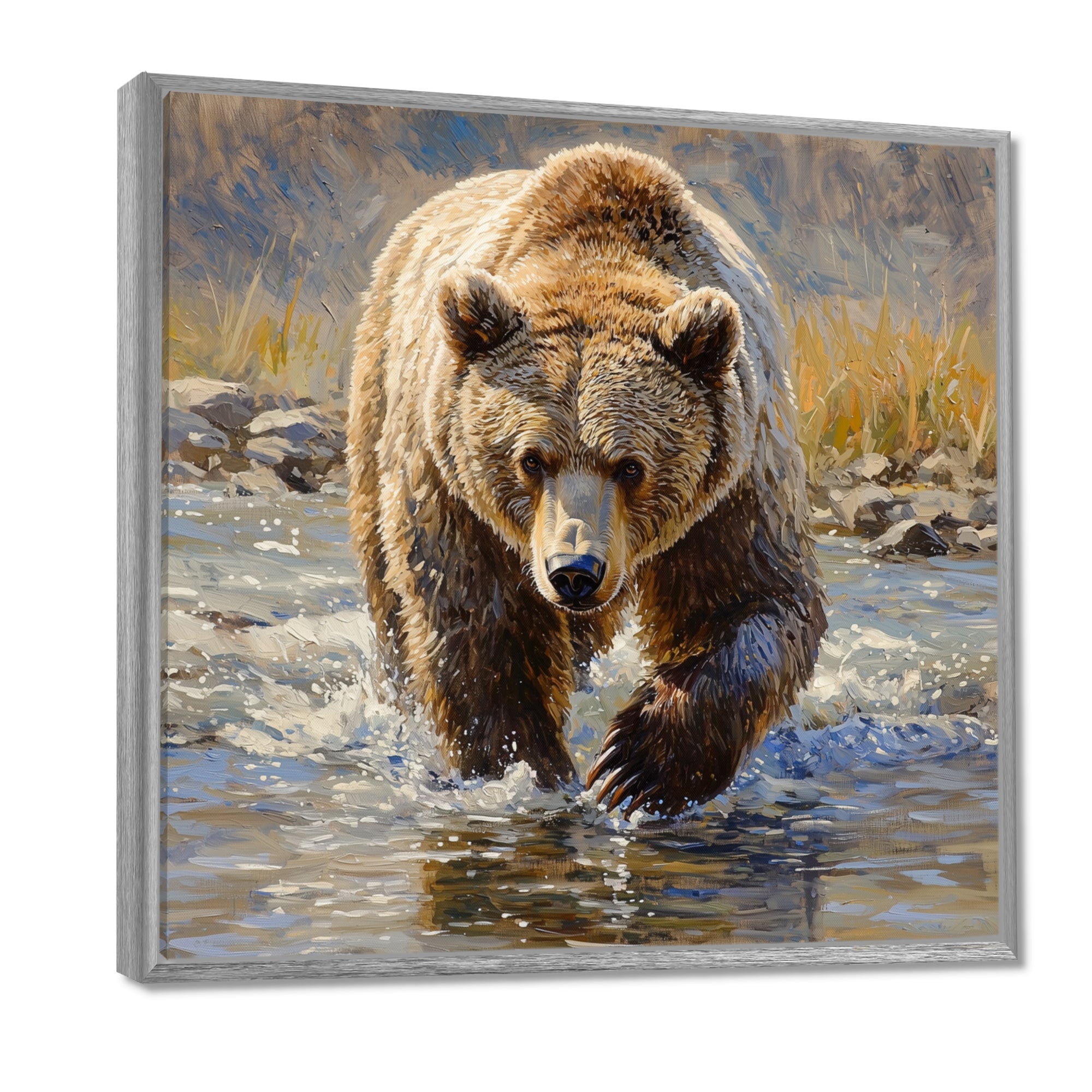 Grizzly By The River In Canada - Bear Living Room Wall Art
