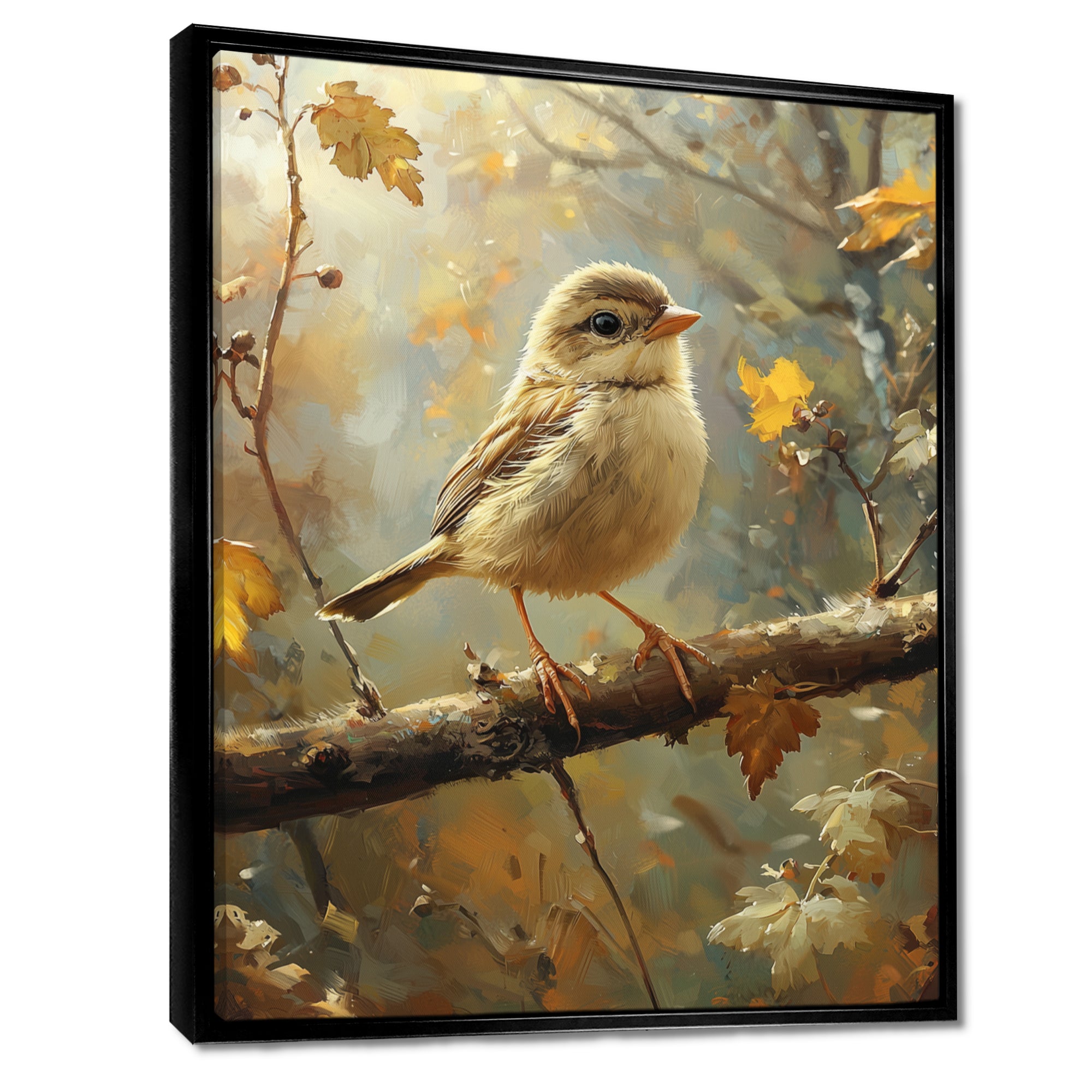 Cute Bird Sparrow On A Fallen Branch - Bird Living Room Wall Art
